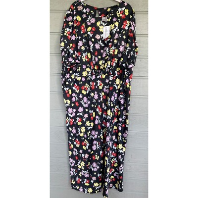 Asos Curve Womens Floral Maxi Dress Size 22 Black Wildflower Smocking Open Back