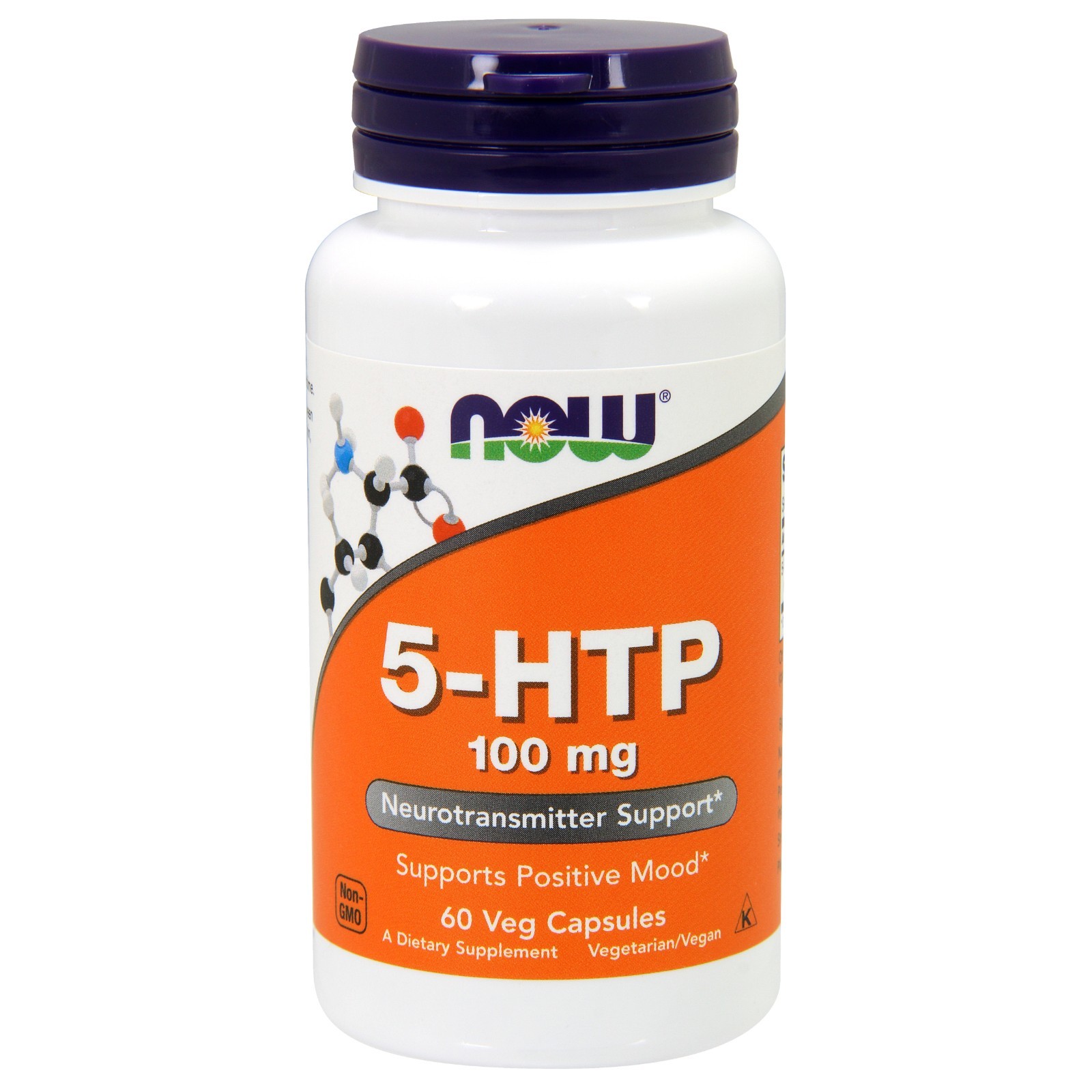 NOW Foods 5-HTP, 100 мг, 60 растительных капсул - нейротрансмиттер и поддержка настроения