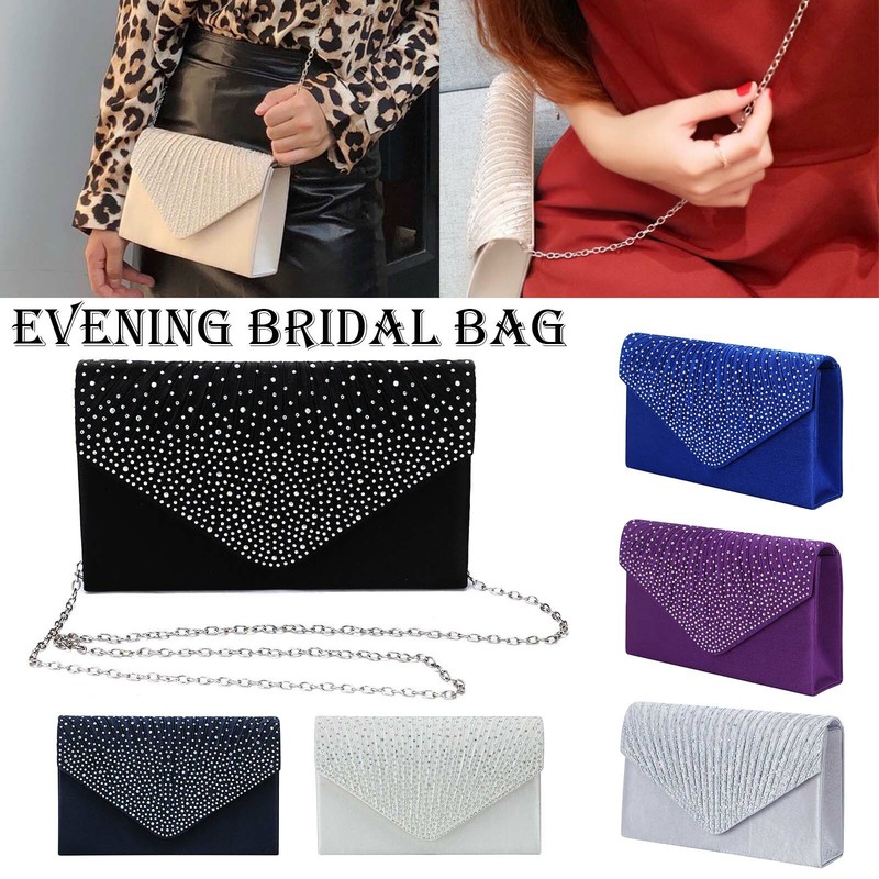 Retro Strass Satin Damentasche Handtasche Abendtasche Clutch Umhängetasche Party
