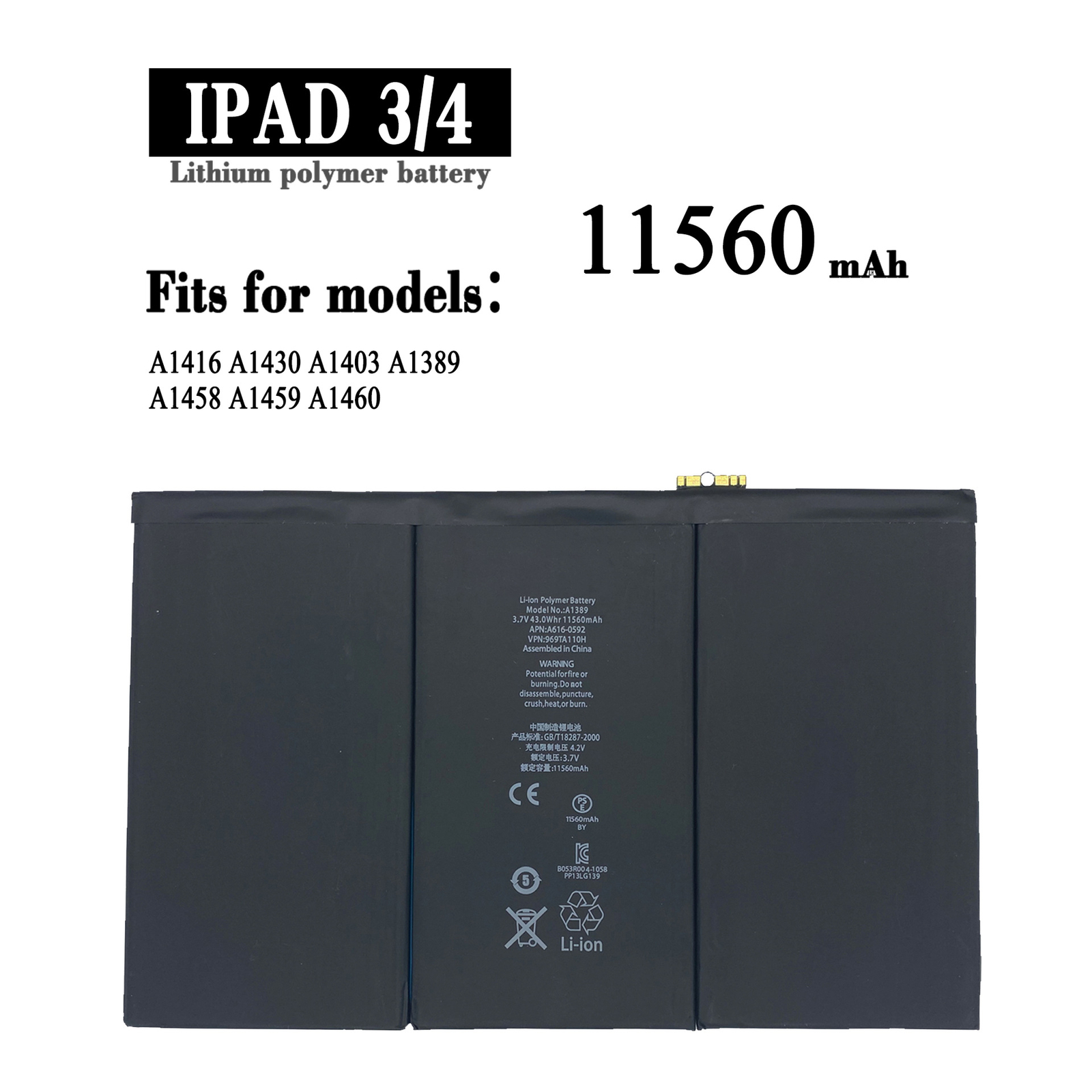 New Replacement Battery For Apple iPad 3/4 A1416 A1430 A1403 A1389