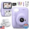 Kids Camera Instant Print, Holiday Birthday Graduation Gifts for Girls and Boys 5-7,Video Digital Kid Photo Camera with 3 Rolls Print Paper, Toddler Toys for 3-12 Years Old (Purple)