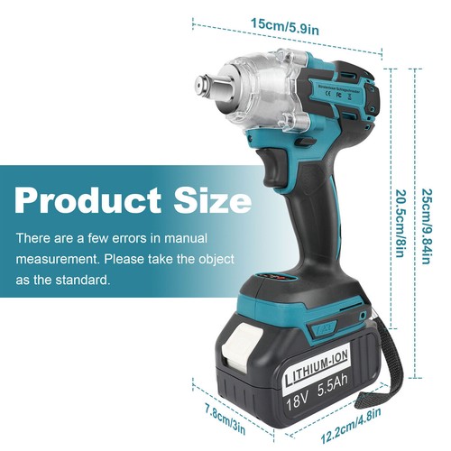 650Nm 21V Cordless Electric Impact Wrench 1/2'' Gun High Power Driver for Makita