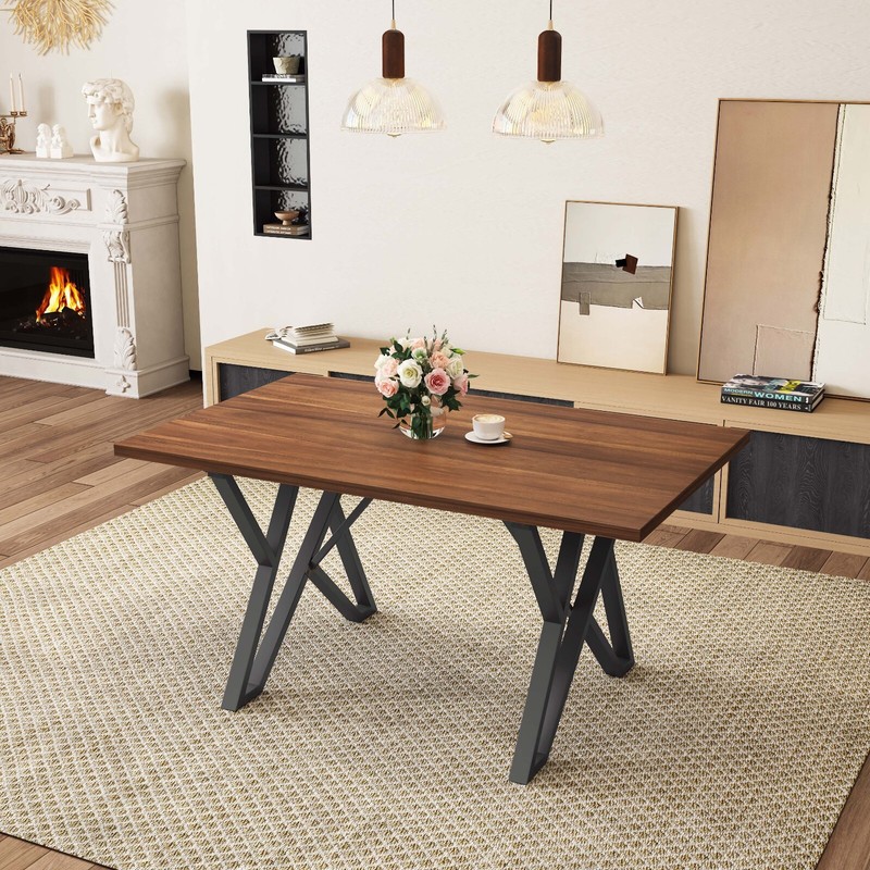 Luxury Modern Walnut Rich Wood Finish Dining Table with Sturdy