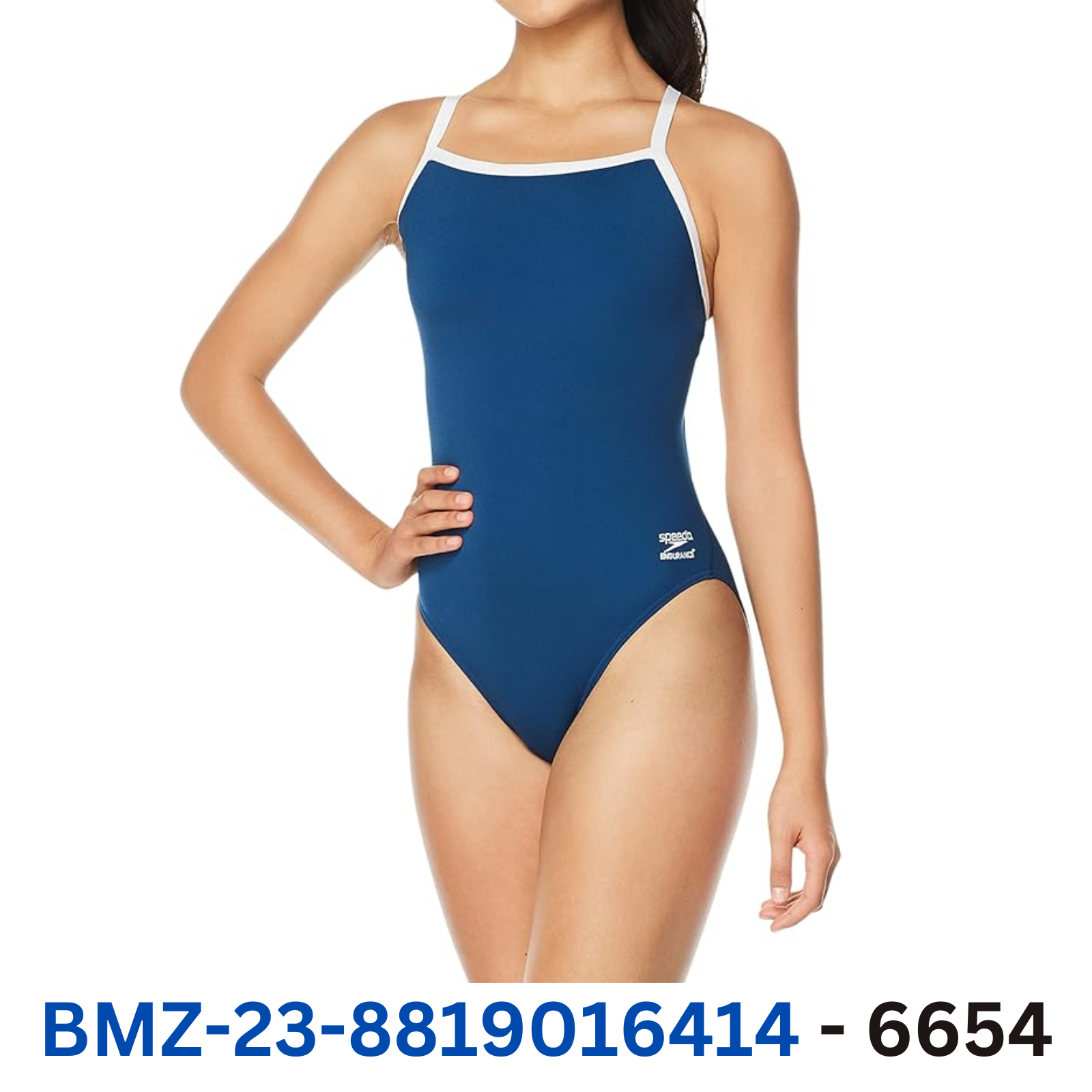 Speedo Womens Endurance+Flyback Solid Adult One Piece Swimsuit, Navy/White, 28US
