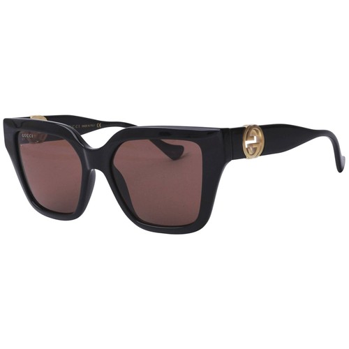 Pre-owned Gucci Women's Sunglasses Black Injection Full Rim Frame Brown Lens Gg1023s 005