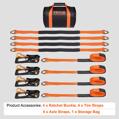 VEVOR Ratchet Tie Down Strap Towing Tire Straps Kit for Car Trailer Hauler 4 PCS