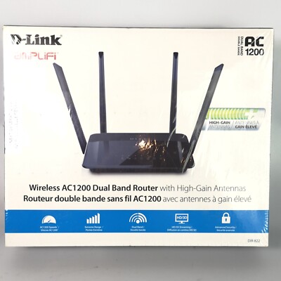 D-LINK Wireless AC1200 DIR-822 Dual Band Router High-Gain Antennas Extreme Range