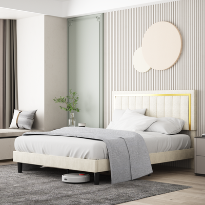 Velvet Upholstered Platform Bed Frame With Gold Trim Queen Size Bed Frame E4S6