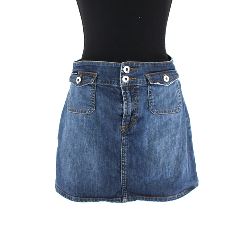 Dolce & Gabbana Blue Denim A-Line Mini Skirt 28 Flap Button