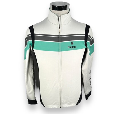 Bianchi Milano Cycling Jacket Womens XL White Teal Blue Polyester Long Sleeve