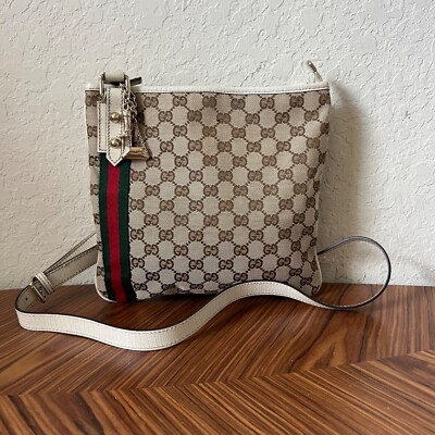 Gucci Gg Monogram Canvas/leather Mini Messenger Bag Charms