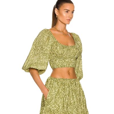 Pre-owned Matteau ??? |  Shirred Scoop Blouse | Spring Daisy ??? In Green