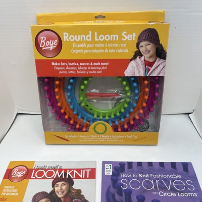 BOYE Circular Round Peg Loom Set: 4 Looms, Hook &Needle. Knitting. Plus 2 Books