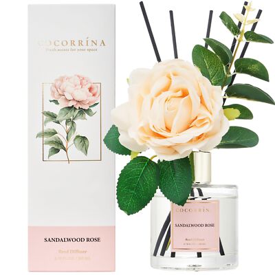 Cocorrina Reed Diffuser Set Flower Reed Diffuser Sandalwood Rose 6.7 Oz Scented 