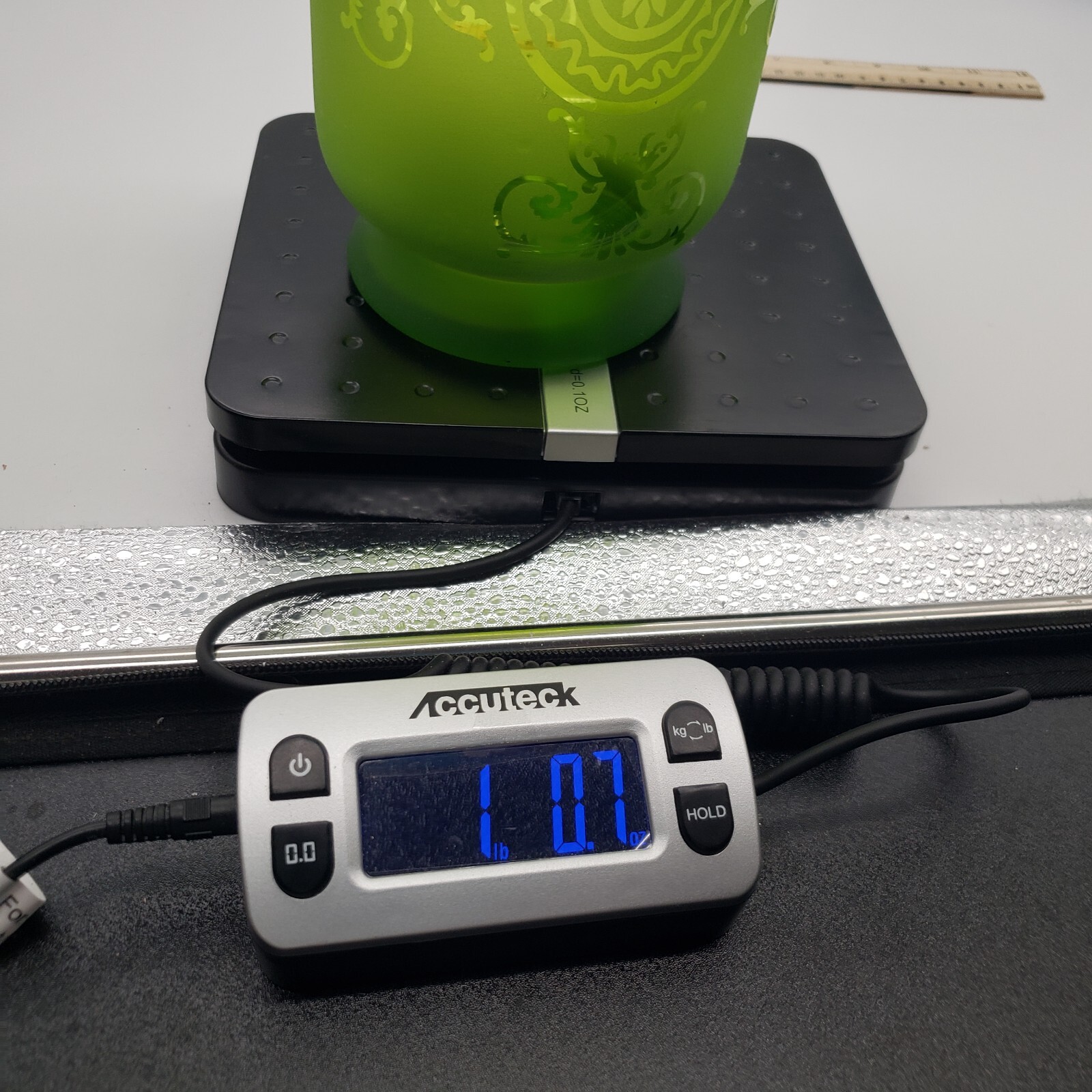 FROSTED ETCHED HURRICANE GREEN GLASS PILLAR CANDLE HOLDER