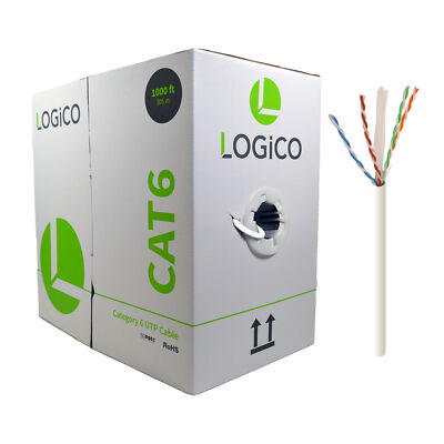 CAT6 1000FT BULK WHITE COMMUNICATION CABLE ETHERNET NETWORK 1000' WHITE PULL BOX