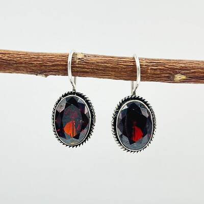 925 Sterling Silver Rose Cut Mozambique Garnet Gemstone Jewelry Lovely Earring