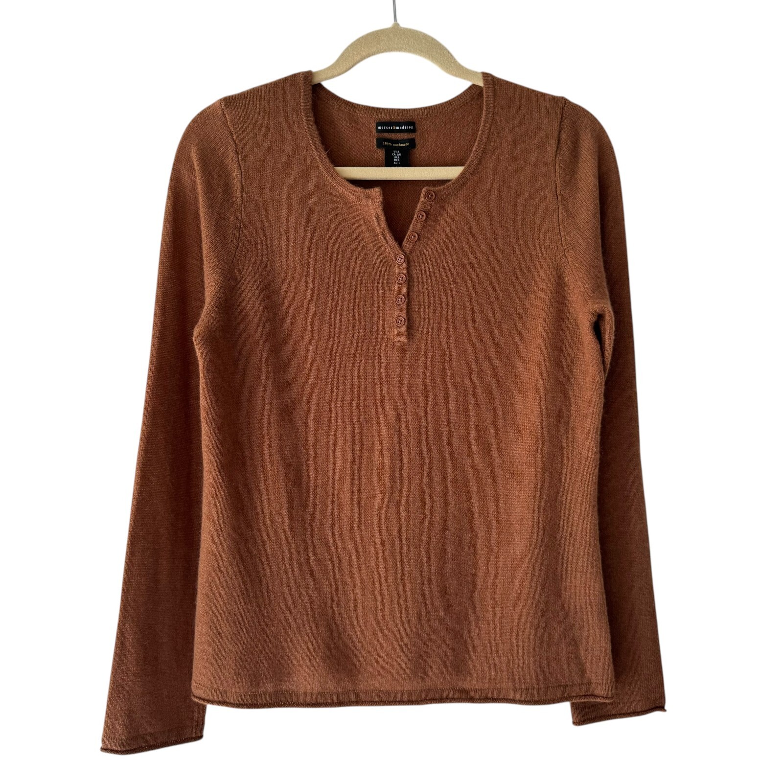 Mercer & Madison Sweater Size L 100% Cashmere Henley Neutral