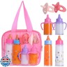 Beem Jun Baby Doll Bottles Accessories Set for Toddlers, 2 Milk and 2 Juice Bottles and 2 Toy Pacifier (Pink)