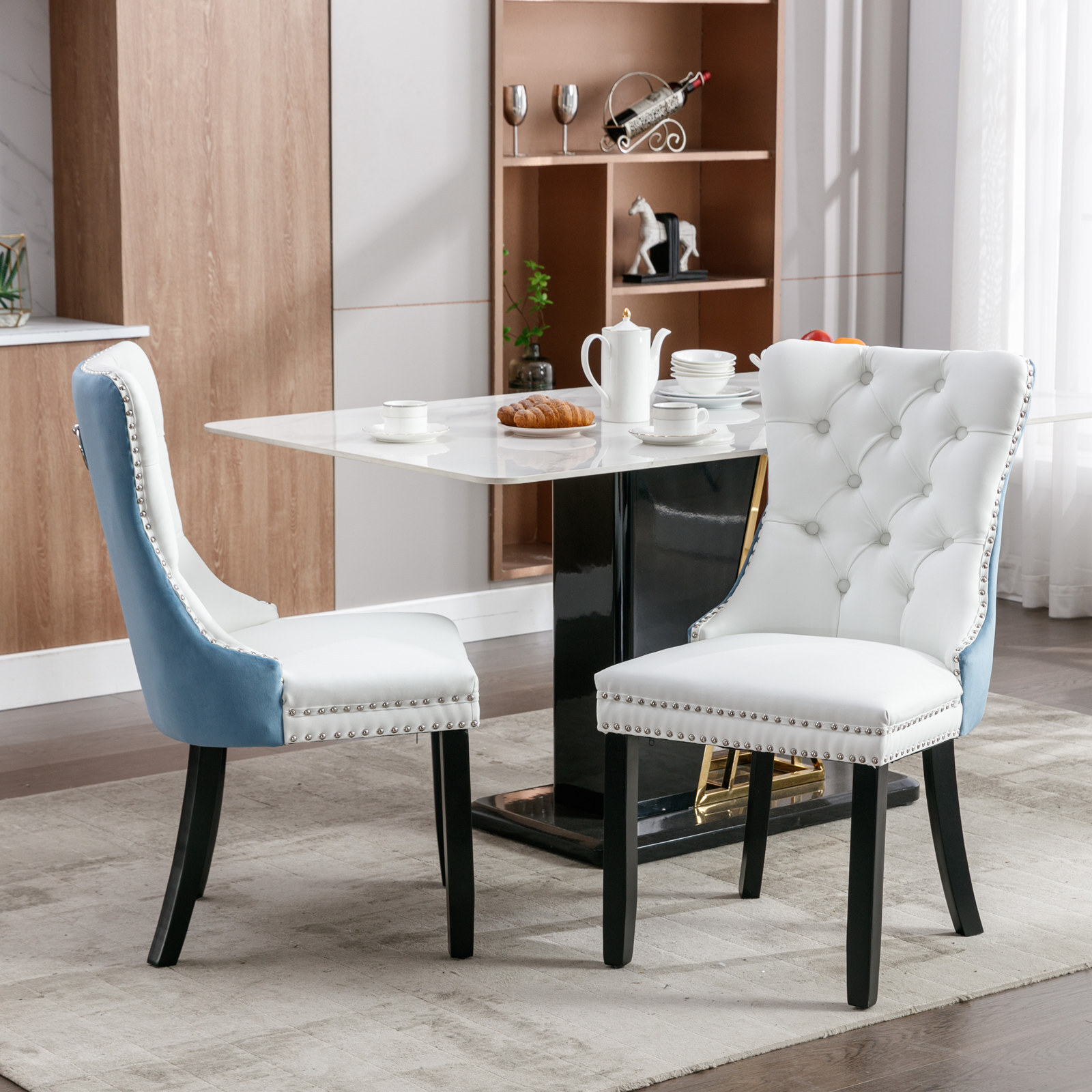 S Side Chair Wood Legs White+blue