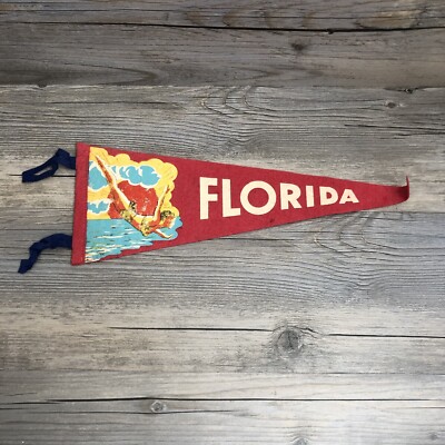 Florida Felt Pennant VINTAGE 14'' x 5'' Woman Diving Design