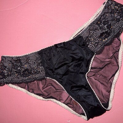 Victoria's Secret S,M Panty Black Beige Gold Floral lace Crystallized GORGEOUS