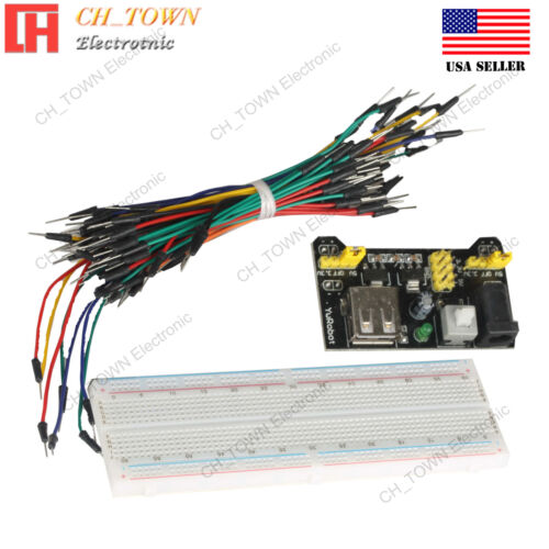 MB-102 Power Supply Module Solderless Breadboard 830 Point 65PCS Jumper Cable US