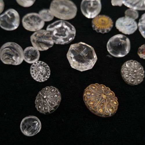 Mixed Lot of 50+ Clear Glass Buttons -  Round Textured Faceted