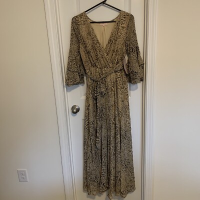 Romantic Gold and Beige Leopard Print Sheer Maxi Dress- Une Ami- Size M- Lined
