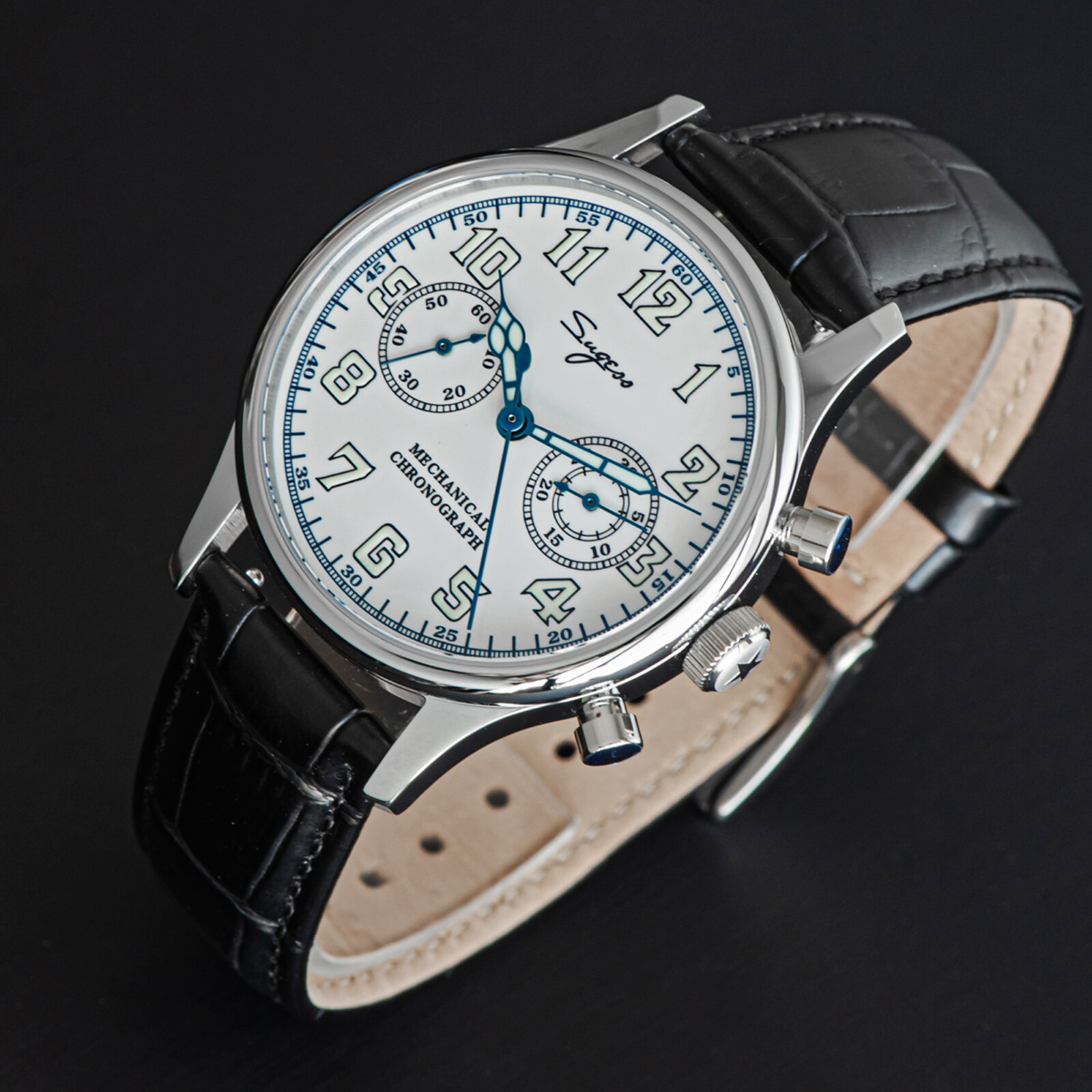 Pre-owned Sugess Chrono Walker Swan Neck Enamel Dial Chrono Watch Seagull 1963 Suchp004k