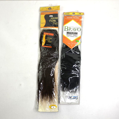 Hair Extensions 100% Human Hair Lot of 2 Enstyle Color 4, Bravo Brazilian 10''-1B