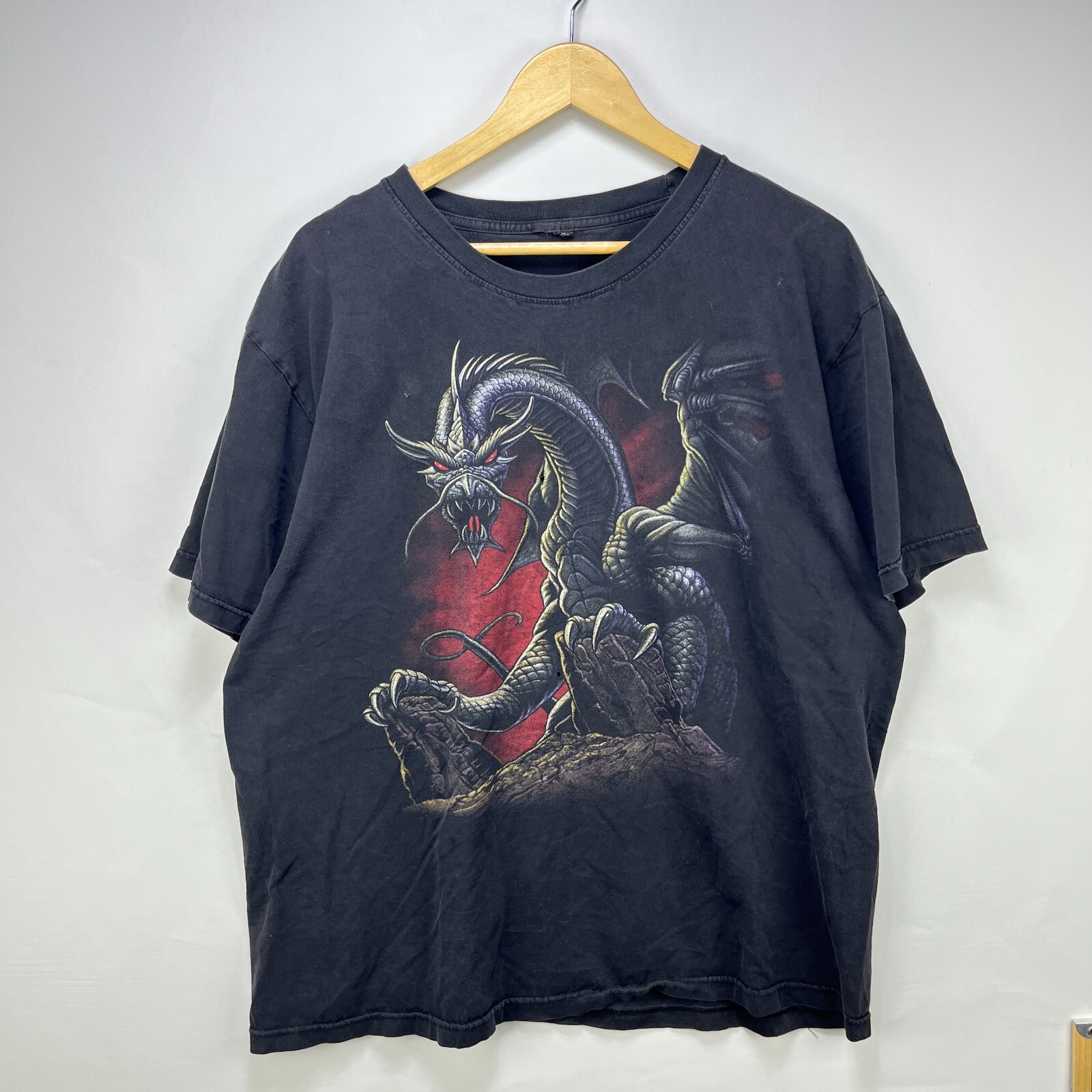 Vintage Y2K Dragon Sun Faded Art T-Shirt 2XL | eBay