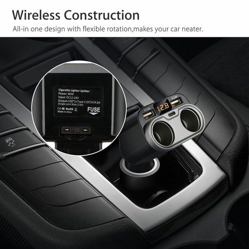 12V Car LCD Cigarette Lighter Socket Splitter Dual USB Charger Power Adapter