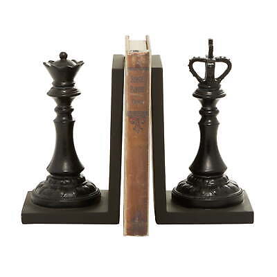 5'' Chess Black Resin Bookends with King and Queen (Set of 2)