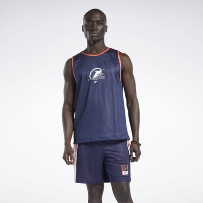 

Reebok Iverson Basketball Tank Top Мужская двусторонняя трикотажная футболка Canyon Coral Navy, Розовый, Reebok Iverson Basketball Tank Top