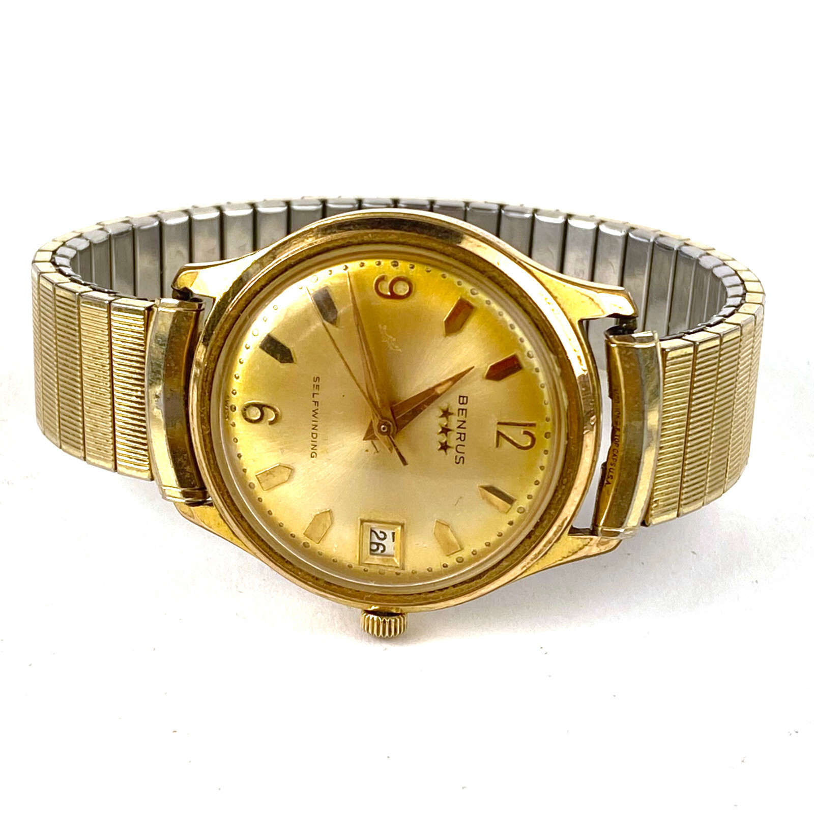 Vintage 60s BENRUS 3 STAR Automatic 7035 Mens Calendar Wrist Watch 25j Working Vintage 60s BENRUS 3 STAR Automatic 7035 Mens Calendar Wrist Watch 25j Working