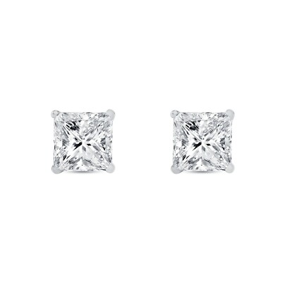 Pre-owned Shine Brite With A Diamond 3 Ct Princess Cut Earrings Studs Real Solid 14k White Gold Push Back Basket In White/colorless