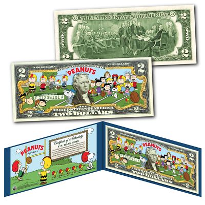 PEANUTS Charlie Brown FOOTBALL Officially Licensed Genuine Legal Tender $2 Bill