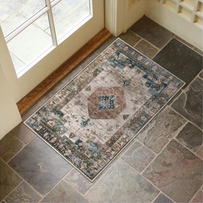 Collive Washable Indoor Doormat Non Slip Retro Floor Mat 20'' x 32'' Area Rug Q...