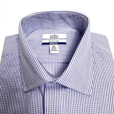 NWT CROFT & BARROW Men's Purple Micro-Check Athletic Dress Shirt 14.5 32 Small