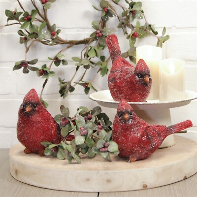 Resin Cardinals Set of Three Figurines - Christmas Winter