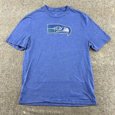 Seattle Seahawks Shirt Mens M Blue Graphic Retro Logo Vintage Style Fanatics