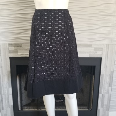 Grace Dane Lewis Skirt Cotton Eyelet Flare Lined Black Side Zip Womens Size 8