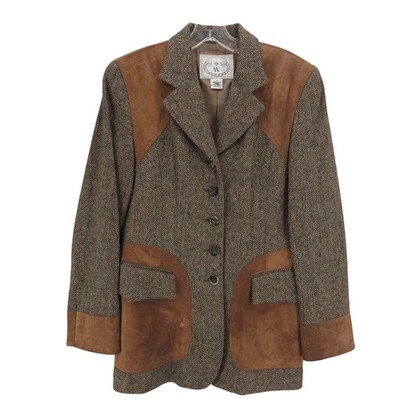 WATHNE Vintage Blazer 100% Wool Equestrian Hunting Herringbone Size 8 - STAINS