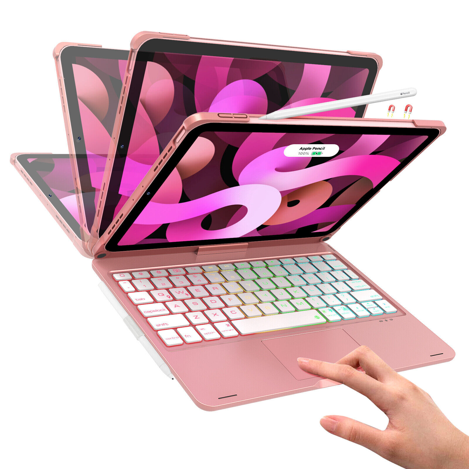 For iPad 10.9" Air 5/4th /iPad Pro 11 inch Backlit Touchpad Rotate Keyboard Case