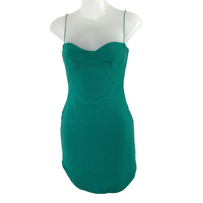 Hello Molly Womens Green Sleeveless Mini Bodycon Dress Small 4 Knit Lined Slinky