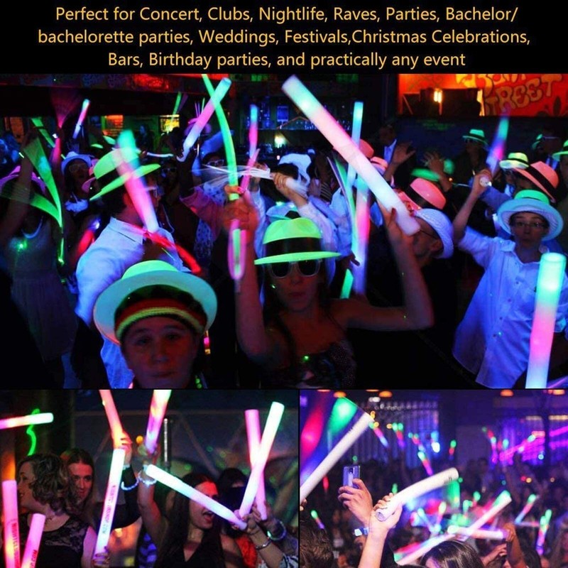 10-30Pcs LED Foam Sticks RGB Fluorescent Glow Sticks Flashing Light ...