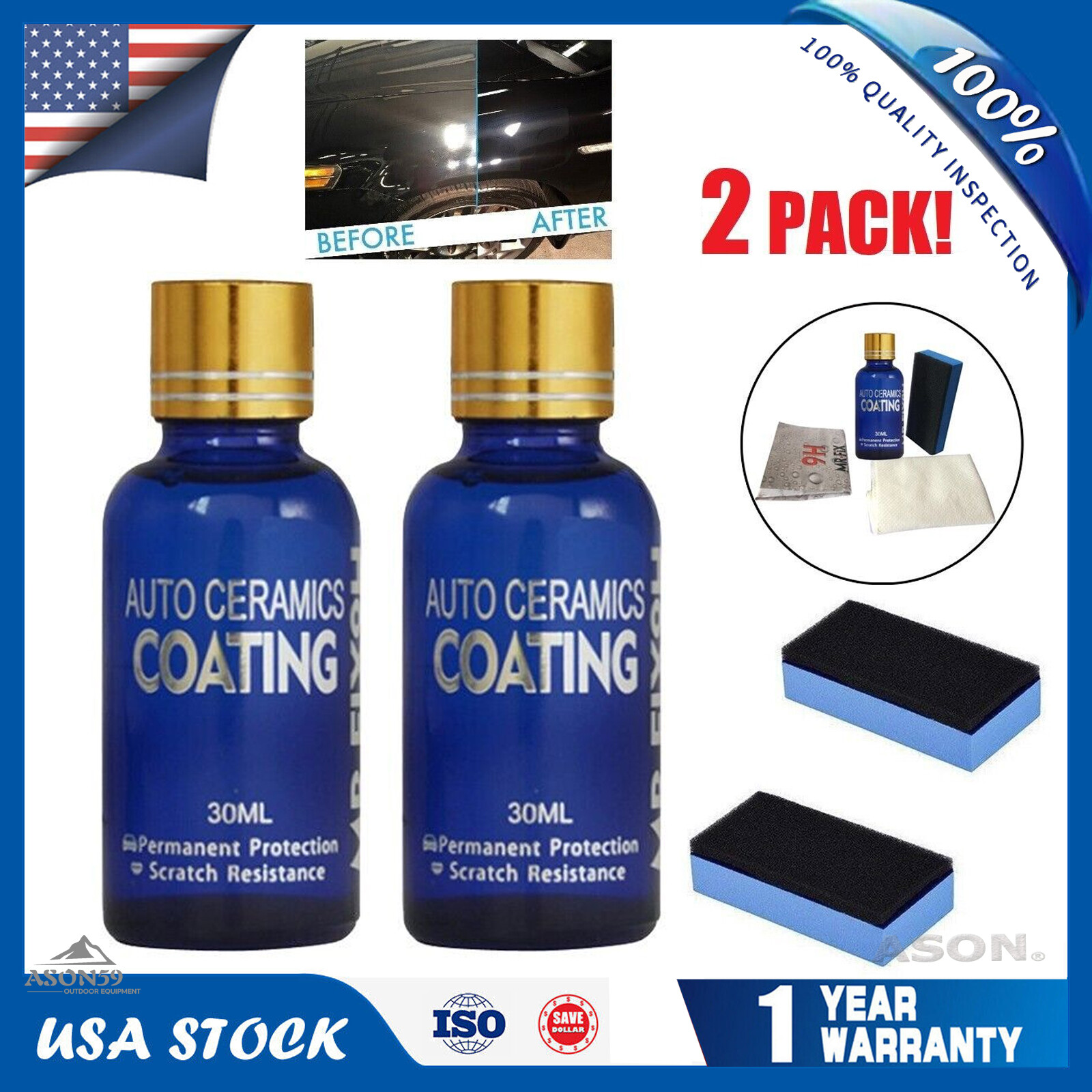 2PCS Car Ceramic MR FIX 9H Polish Nano Glass Coat Auto H9 Hardness 30ML.