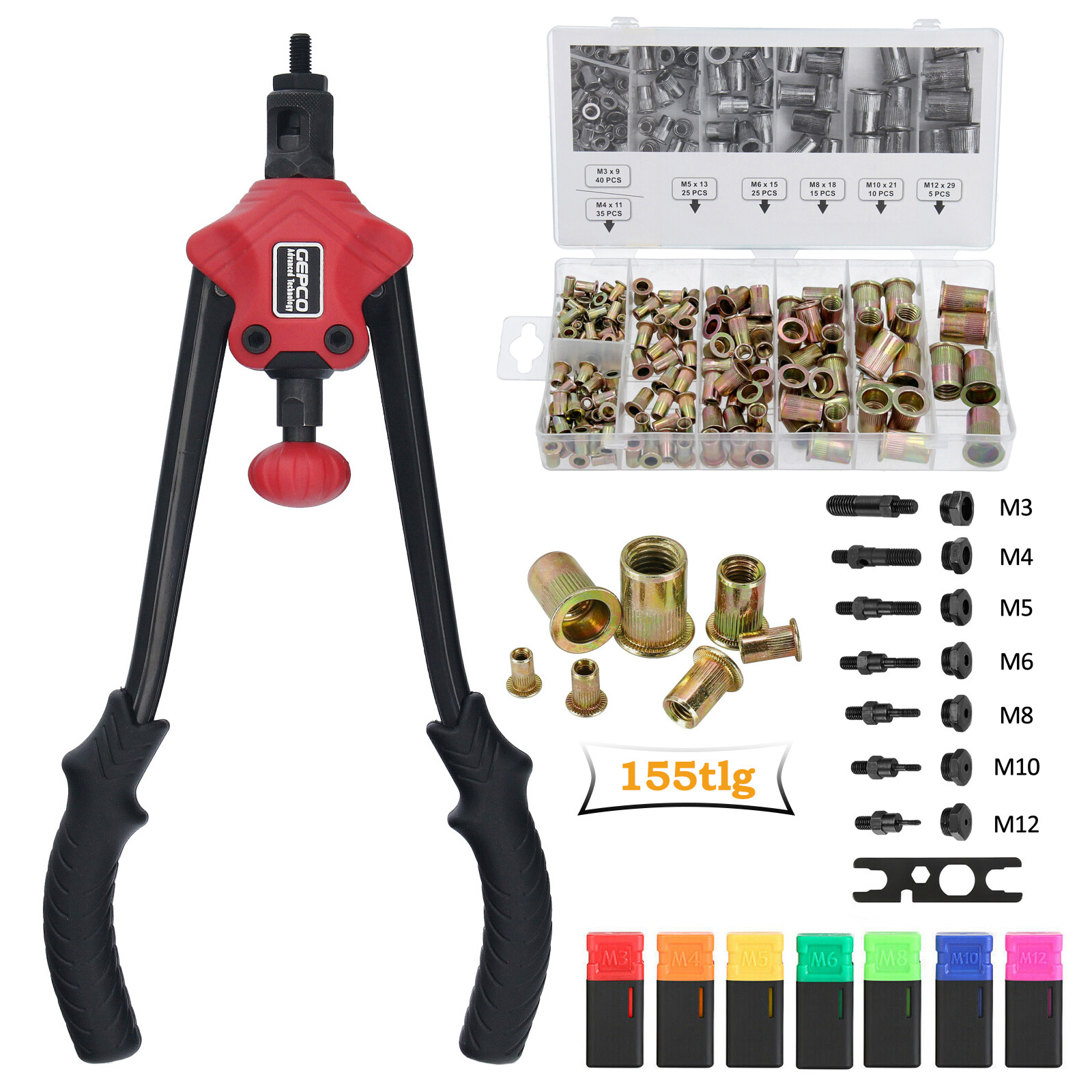 Écrou de rivet professionnel 350 mm avec 155 pc.