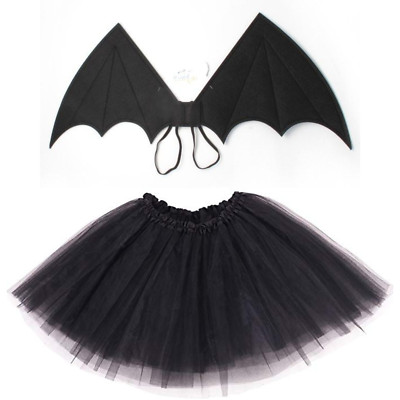 Black Bat Wing and Black Tutu Set Fancy Dress Costume Halloween Fancy Dress